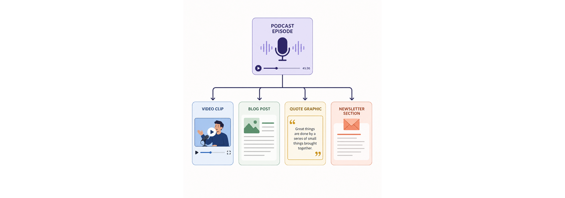 repurpose your podcast into multiple bits of content graphic